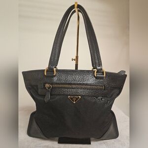 Prada Black Leather and Nylon Shoulder Bag